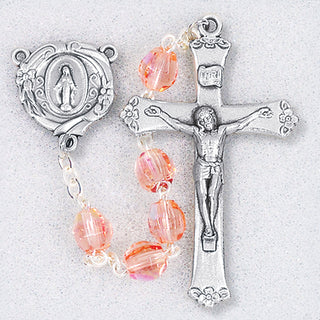 Rose Crystal Aurora Borealis Rosary With Deluxe Center And Crucifix