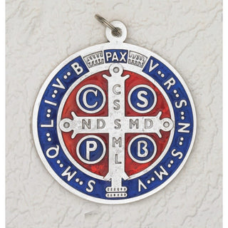 4 inch Silver with Enamel St Benedict Door Pendant