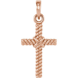 14K Rose 13.5x8.6 MM Rope Cross Pendant