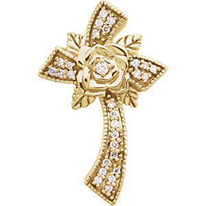14K Gold 1/6 CTW Diamond Floral-Inspired Cross Pendant