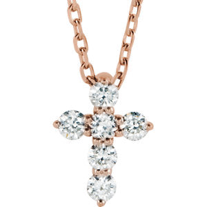 14K Rose 1/6 CTW Diamond Cross 16-18"  Necklace