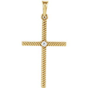 14K Gold .03 CTW Diamond 31.95x16.3 MM Rope Design Cross Pendant