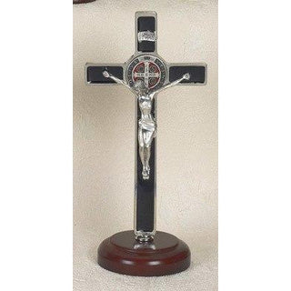 8 inch Black St Benedict Enameled Crucifix with Enamel Pendant