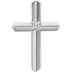 14K White .03 CT Diamond Cross Pendant