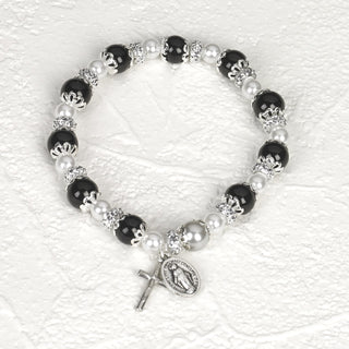 4-pack - Black Rosary Bracelet with Pearl