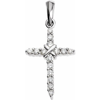 14K White 1/5 CTW Natural Diamond Cross Pendant