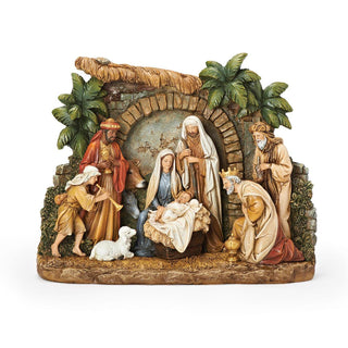 10.25-Inch Slim Nativity With Facade Holy Family, Kings, Animals, Shepherd