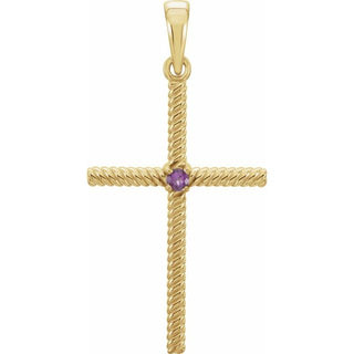 14K Yellow Natural Amethyst Cross Pendant