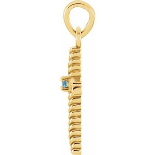 14K Yellow Natural Swiss Blue Sapphire Cross Pendant