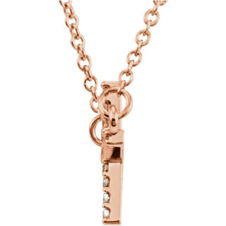 14K Rose 1/10 CTW Lab-Grown Diamond Sideways Cross 16-18" Necklace