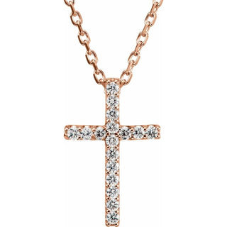 14K Rose .06 CTW Natural Diamond Petite Cross 16" Necklace