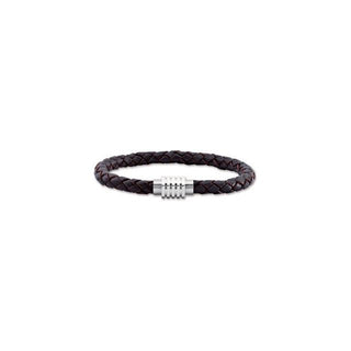 Stainless Steel & 6 mm Dark Brown Braided Leather 9" Bracelet