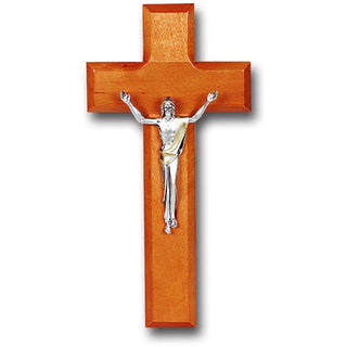 8" Cherrywood Cross with Antique Silver Corpus