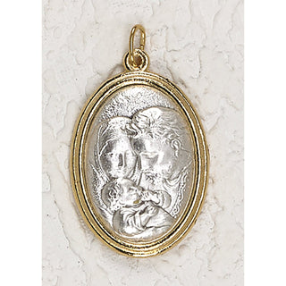 Bulk Holy Family Gold and Silver Toned 1-1/2 inch Oval Medal with Pray for Us on back