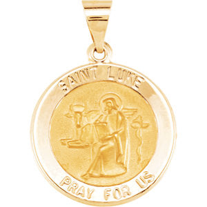 14K Gold 18 MM Round Hollow St. Luke Medal