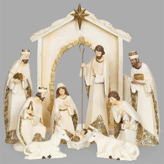 12-Inch 10-Piece Set Ivory Nativity Trim In Gold - Figures