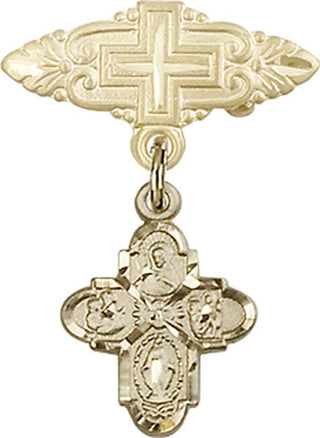 14kt Gold Filled Badge Pin With Cross 4-Way Baby Badge
