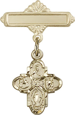 14kt Gold Polished Badge Pin 4-Way Baby Badge
