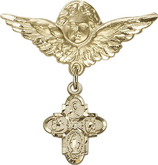14kt Gold Large Angel w/Wings 4-Way Baby Badge