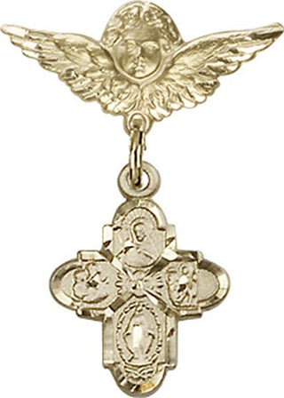 14kt Gold Small Angel w/Wings 4-Way Baby Badge