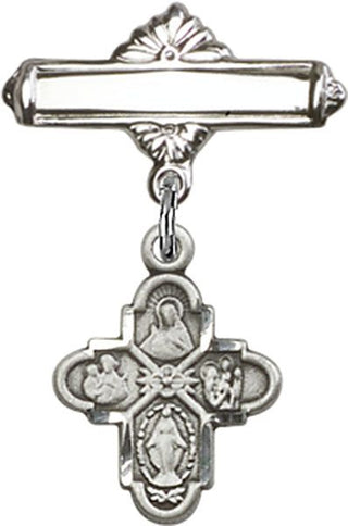 Sterling Silver Polished Badge Pin 4-Way Baby Badge