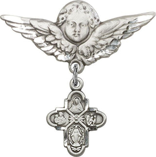 Sterling Silver Large Angel w/Wings 4-Way Baby Badge