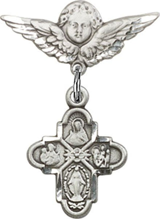 Sterling Silver Small Angel w/Wings 4-Way Baby Badge