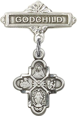 Sterling Silver Godchild 4-Way Baby Badge
