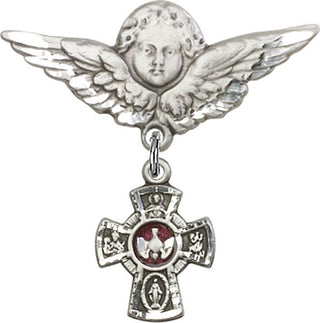 Sterling Silver Large Angel w/Wings 5-Way Baby Badge