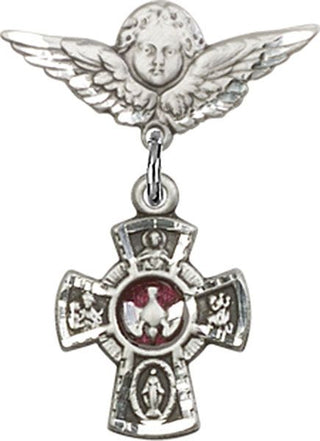Sterling Silver Small Angel w/Wings 5-Way Baby Badge