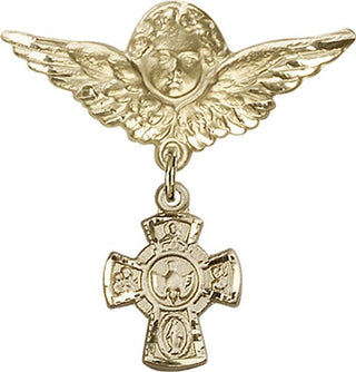 14kt Gold Filled Large Angel w/Wings 5-Way Baby Badge