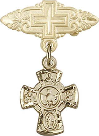14kt Gold Badge Pin With Cross 5-Way Baby Badge