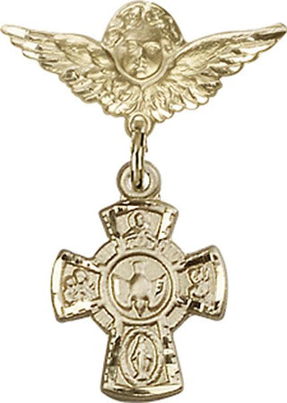 14kt Gold Small Angel w/Wings 5-Way Baby Badge