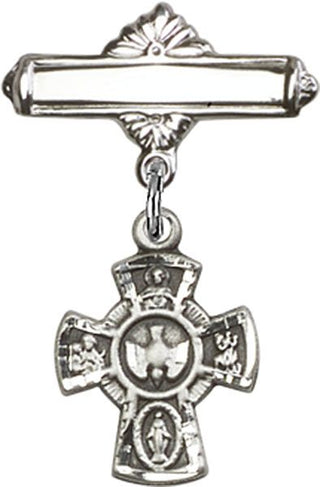 Sterling Silver Polished Badge Pin 5-Way Baby Badge