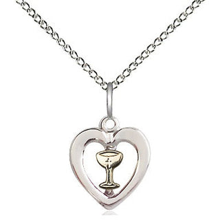 Two-Tone GF/SS Heart / Chalice Medal Religious and Catholic Jewelry