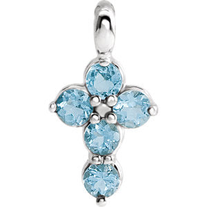14K White Aquamarine Cross Pendant