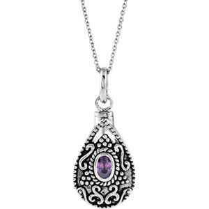 Sterling Silver February Birthstone Tear Ash Holder 18" Necklace