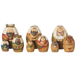 5-Inch 9 Pc Set Nativity Nesting Box - Holy Family - 3 Kings