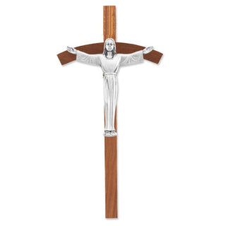 8" Walnut Cross With Pewter Risen Christ Corpus