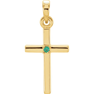 14K Gold 19.2x9 MM Emerald Cross Pendant