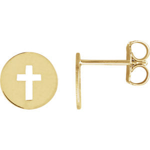 14K Gold Pierced Cross Earrings