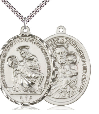 Sterling Silver Christian Mother Pendant on an 24-inch Light Rhodium Heavy Curb Chain