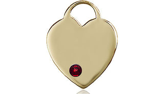 14kt Gold Filled Heart Pendant with a 3mm Garnet Swarovski stone on an 18-inch Gold Filled Light Curb Chain Engraved Catholic Saint Jewelry