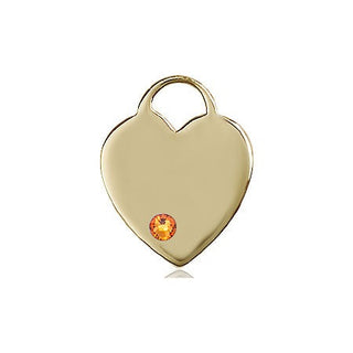 14kt Gold Filled Heart Pendant with a 3mm Topaz Swarovski stone on an 18-inch Gold Filled Light Curb Chain Engraved Catholic Saint Jewelry
