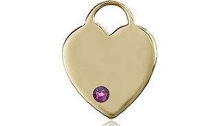 14kt Gold Filled Heart Pendant with a 3mm Amethyst Swarovski stone on an 18-inch Gold Filled Light Curb Chain Engraved Catholic Saint Jewelry