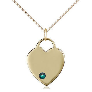 14kt Gold Filled Heart Charm Emerald Swarovski | 18-inch Chain | Engravable