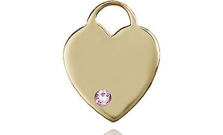 14kt Gold Filled Heart Pendant with a 3mm Light Amethyst Swarovski stone on an 18-inch Gold Filled Light Curb Chain Engraved Catholic Saint Jewelry