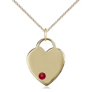 14kt Gold Filled Heart Charm Ruby Swarovski | 18-inch Chain | Engravable