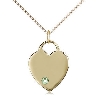 14kt Gold Filled Heart Charm Peridot Swarovski | 18-inch Chain | Engravable