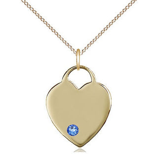 14kt Gold Filled Heart Charm Sapphire Swarovski | 18-inch Chain | Engravable